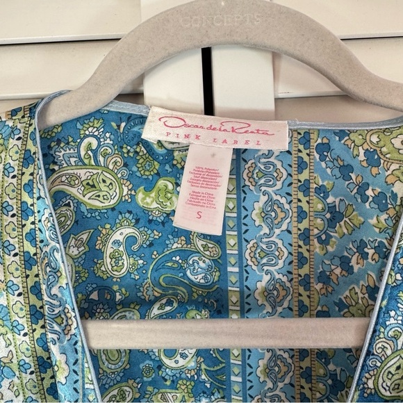 Oscar De La Renta Satin Kimono Robe Belted Paisley Blue Mobwife Sleepwear Small - Picture 2 of 9
